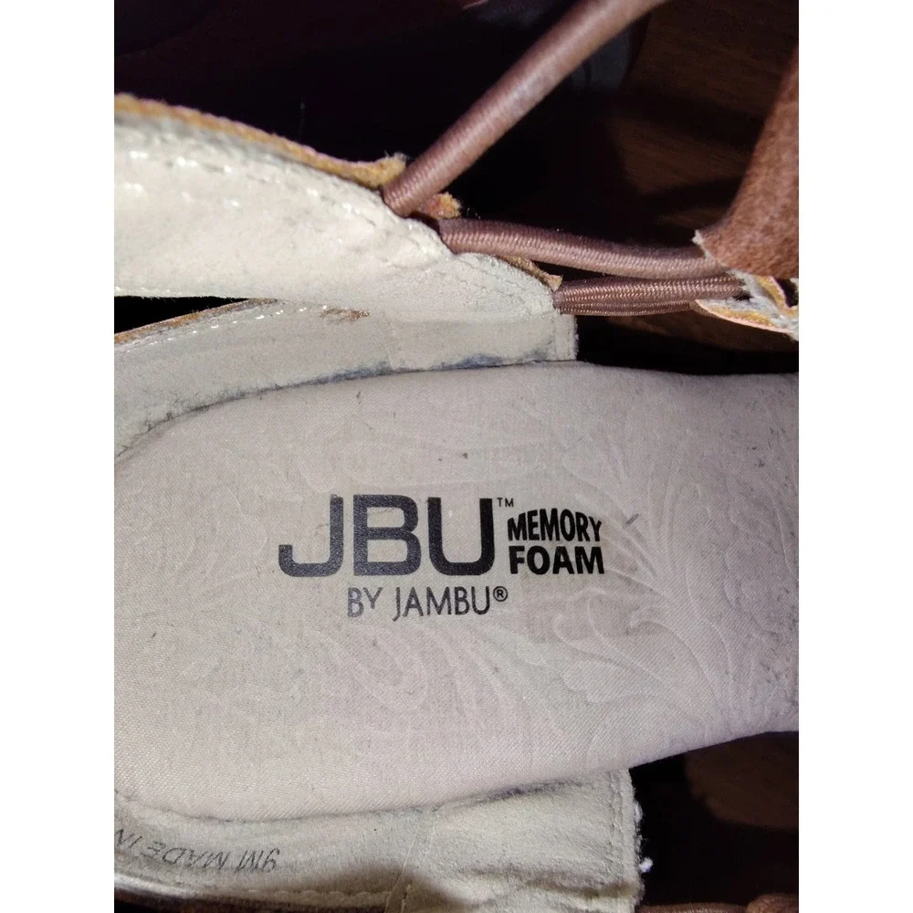 JBU Jambu Brown Laser Cut Wedge Sandals Memory Foam Back Zip Womens 9M